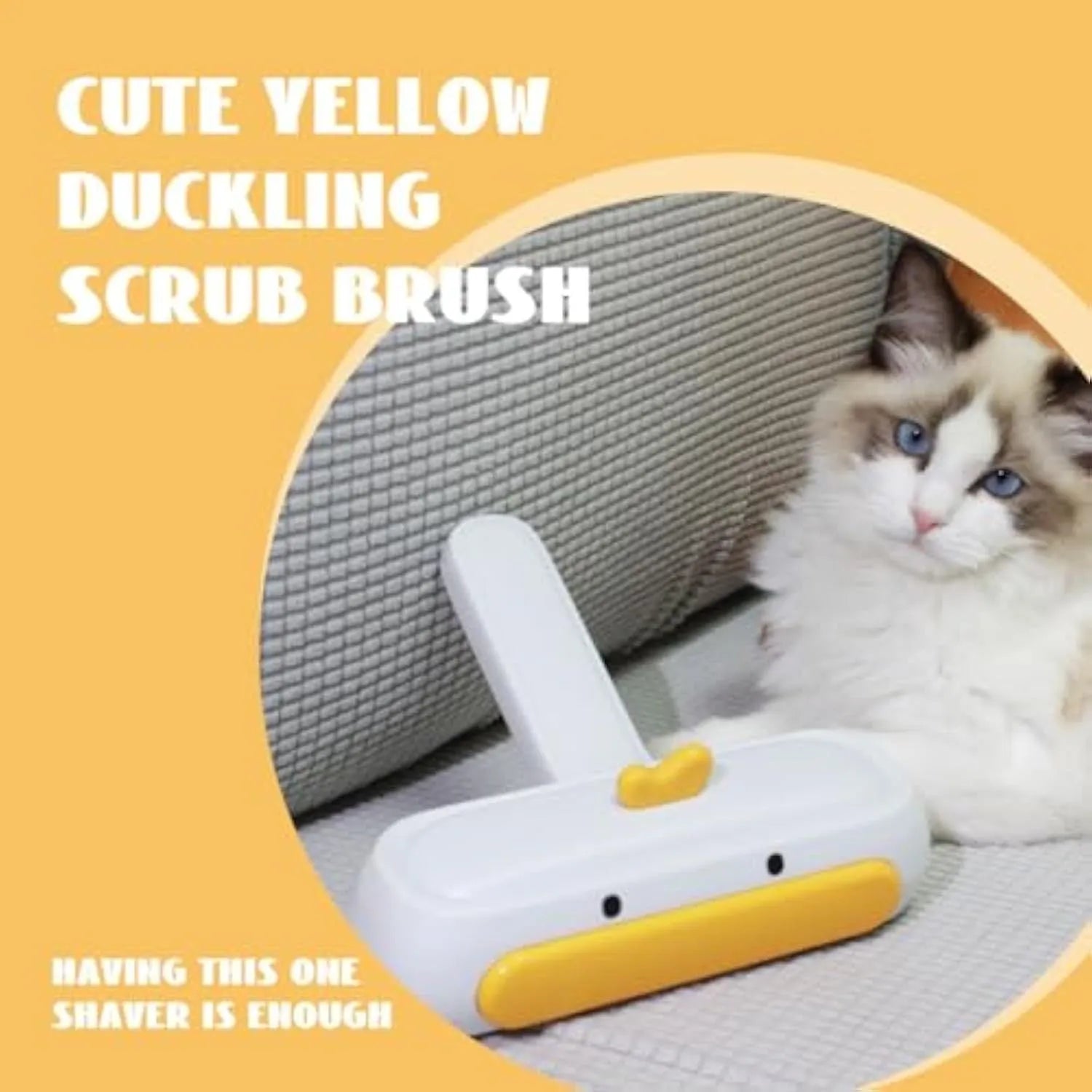 White portable pet hair remover brush with yellow duck design showing 4cm diameter