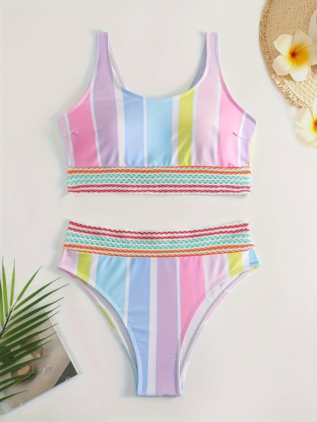 Women's striped bikini swimwear set with a sporty casual design