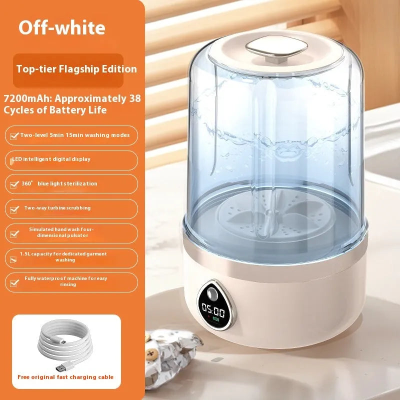White portable mini USB washing machine on a countertop.