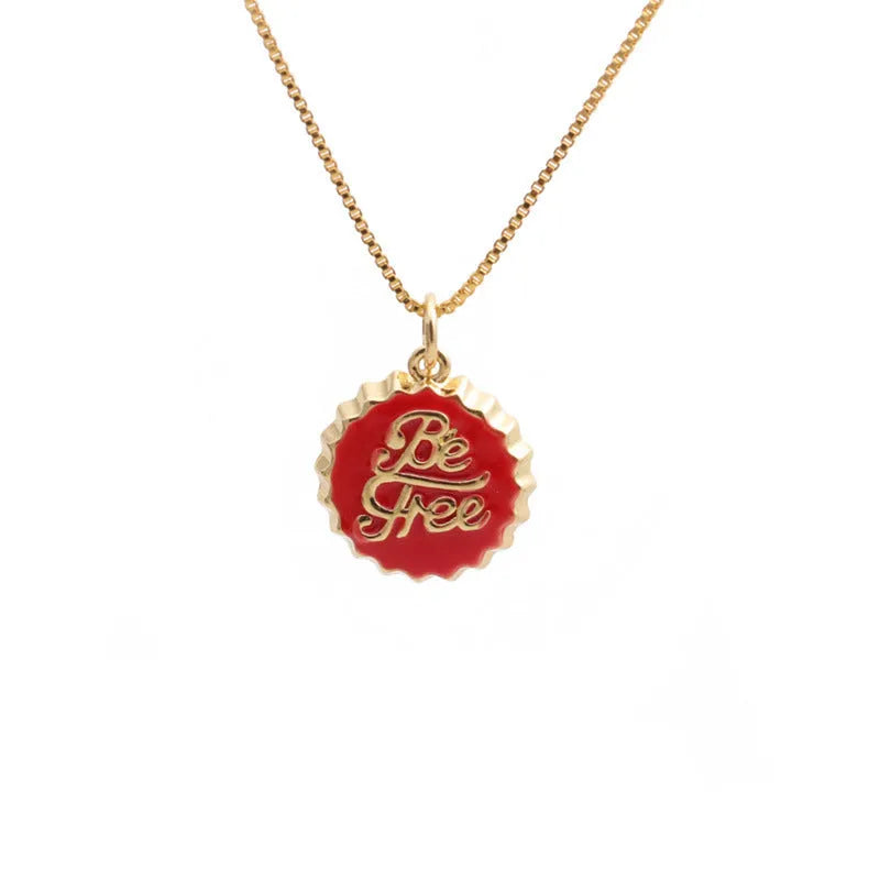 Copper bottle cap pendant necklace with 18K gold plating on 40cm box chain
