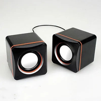 Small black square USB-powered 2.0 computer speaker for desktop audio