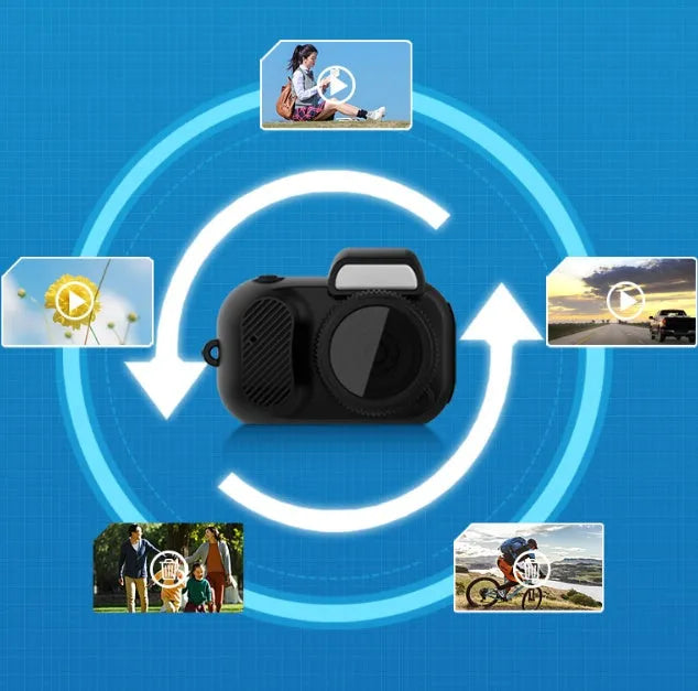 Black Y3000 HD outdoor sports camera with small screen, compact size for student travel and video recording.