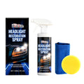 120ml bottle of headlight restoration spray with sponge and towel for DIY car headlight cleaning.