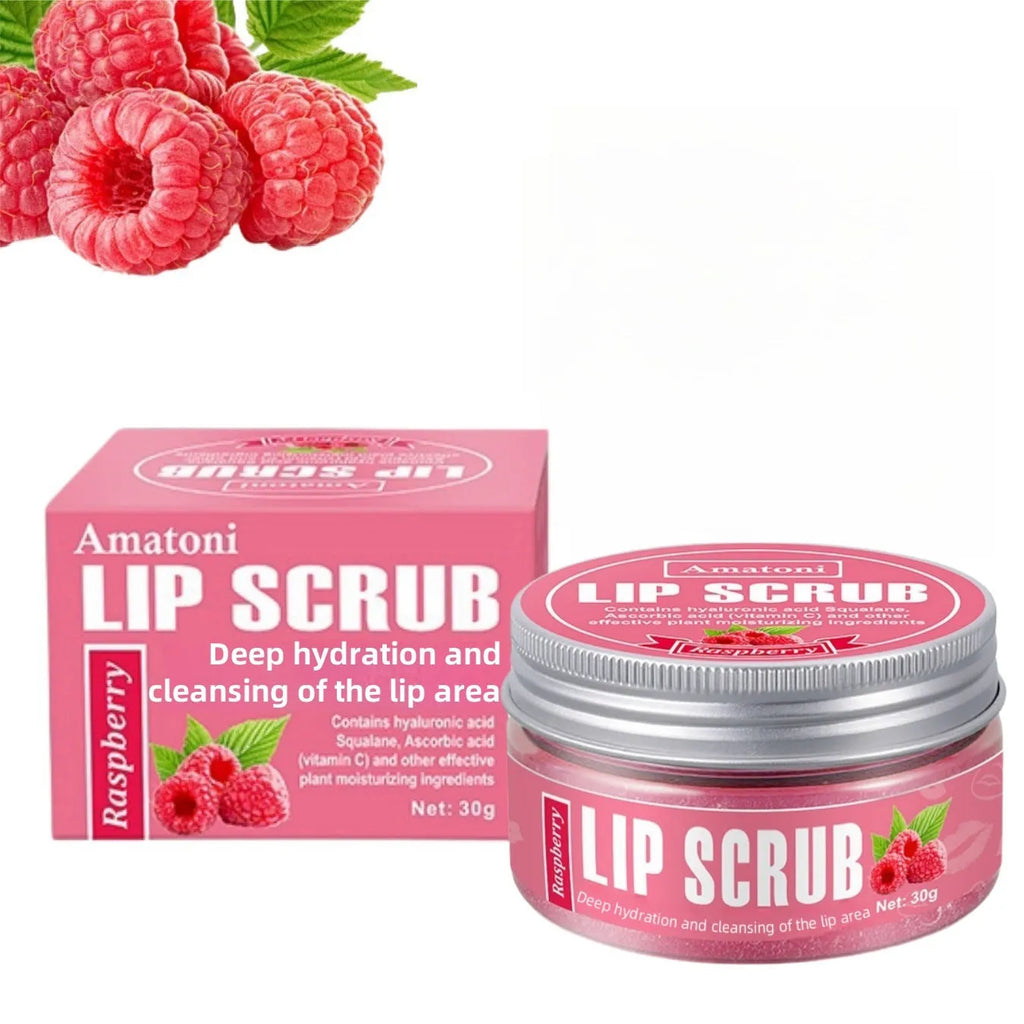 30g pot of fruit flavour lip scrub cream in coconut, raspberry, vanilla, or watermelon