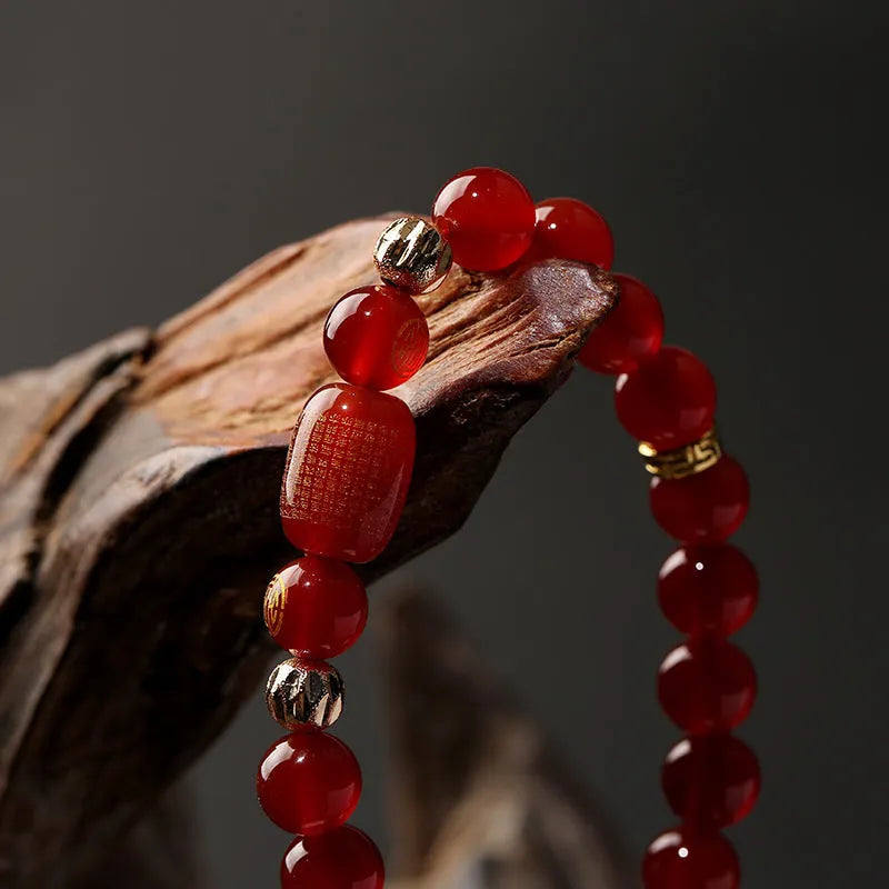 Red agate Guanyin edge rosary Buddhist bracelet with auspicious patterns in new Chinese style