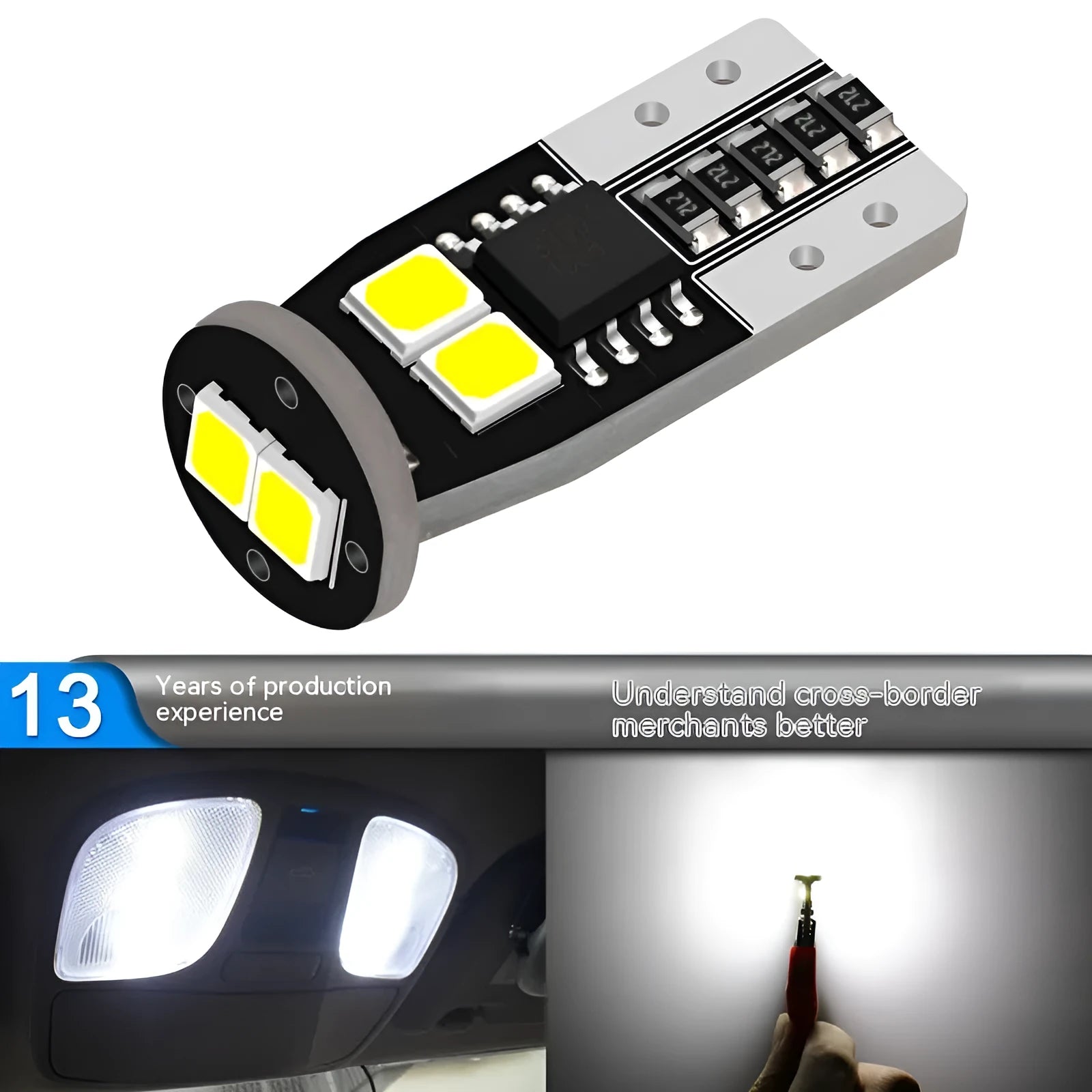 Small 10mm diameter automotive LED lamp for car licence plate reading light