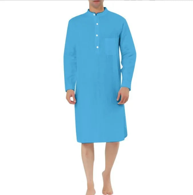 Men's cotton shirt robe in multiple colour options with Asian sizing from S to XXL
