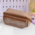 Korean style ten-layer flip canvas pencil case open showing multiple compartments for pens.