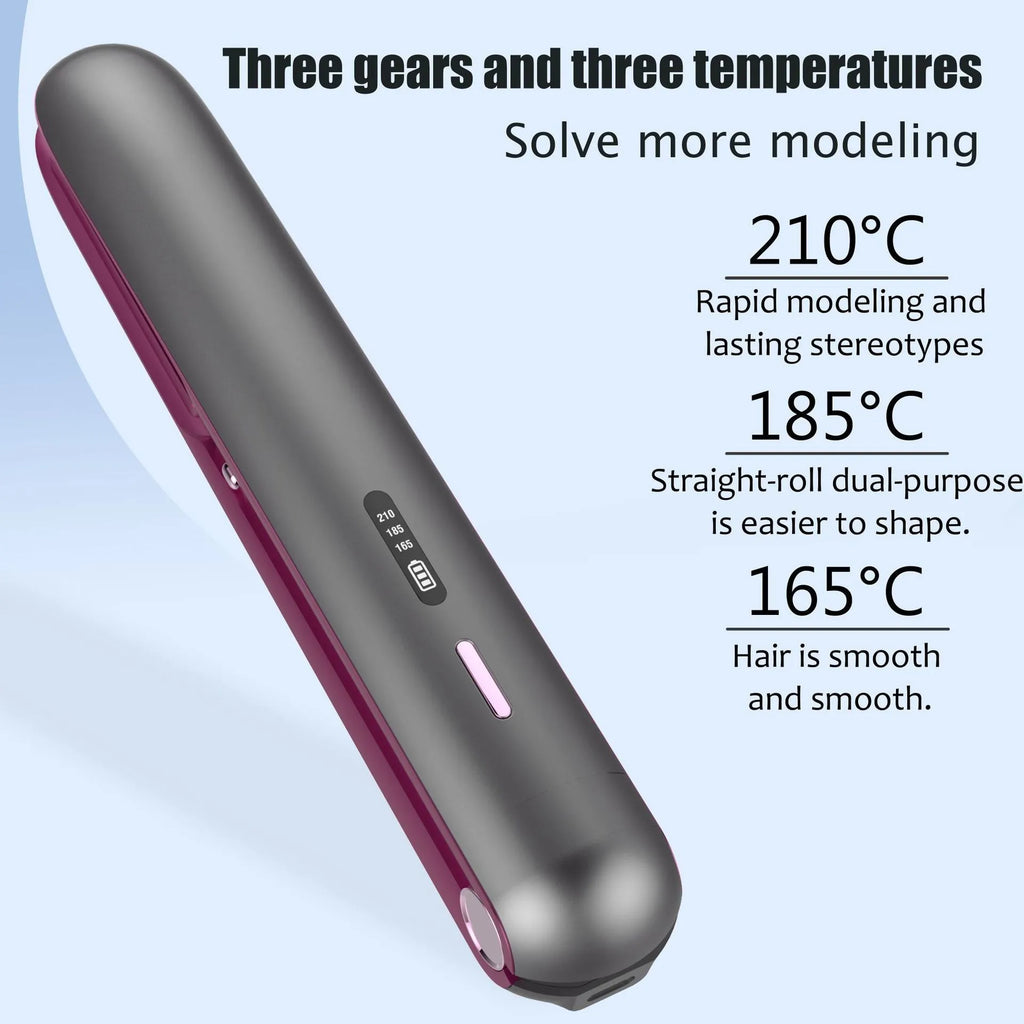 Moon Shadow Gray wireless hair straightener with ceramic plates and temperature control