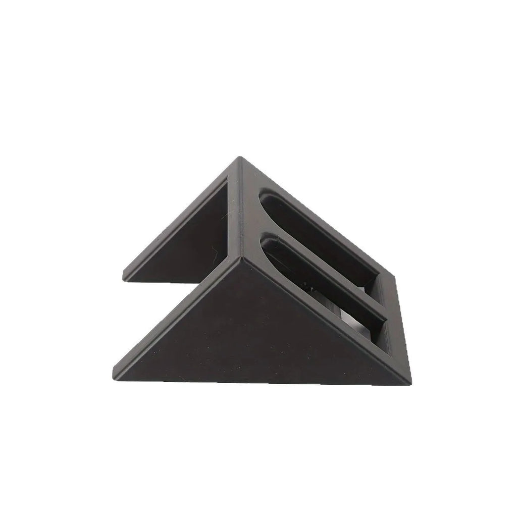 Black punk-style plastic pistol display stand for collectible airsoft pistols and models.