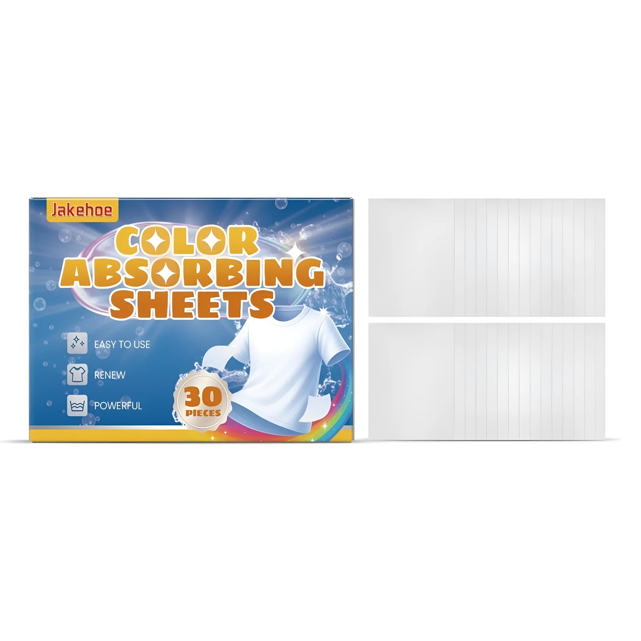 Pack of 30 white colour absorbing laundry sheets for washing machines to prevent dye transfer