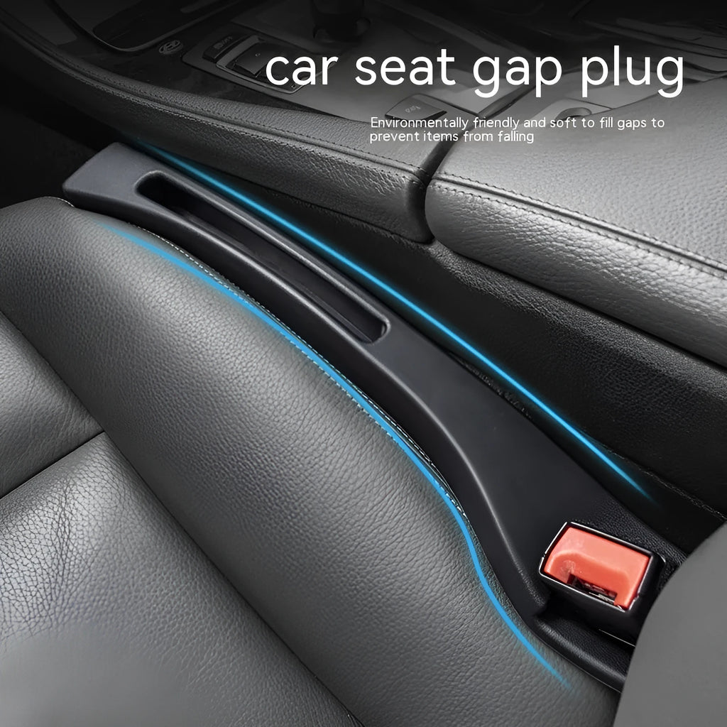 Black and brown plastic car seat gap storage boxes with handles for driver and passenger sides.