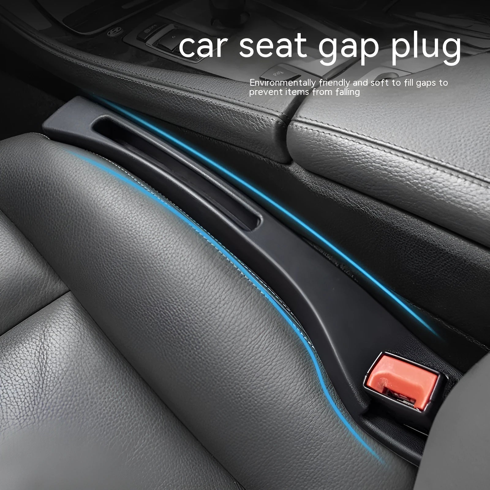 Black and brown plastic car seat gap storage boxes with handles for driver and passenger sides.