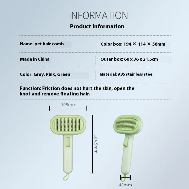 Large pet grooming comb with stainless steel blades for cat and dog hair removal in light grey colour