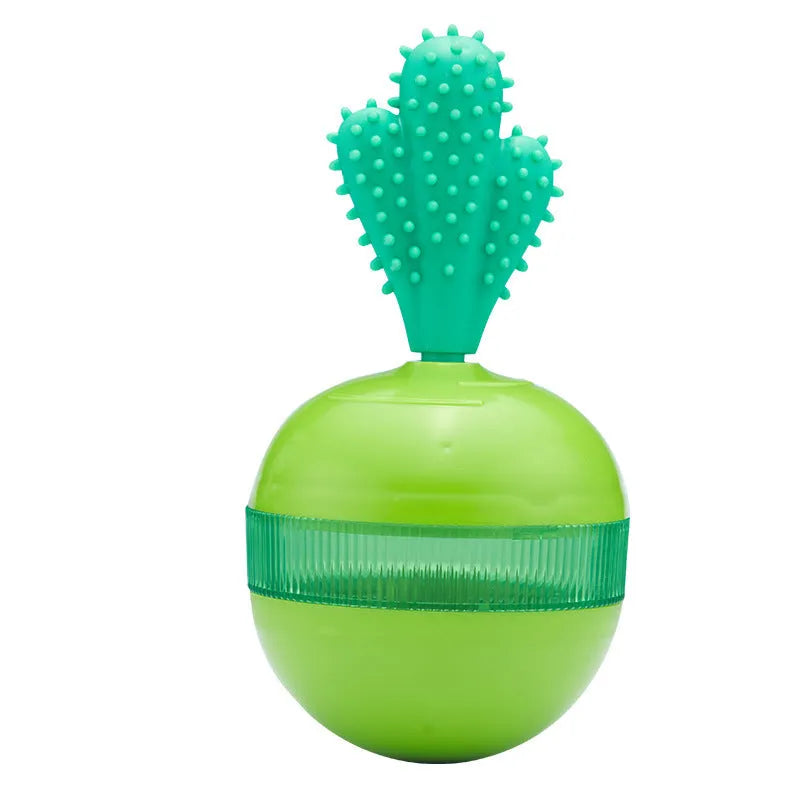 Blue and green durable rubber treat dispensing dog toy ball with small holes for medium large dogs