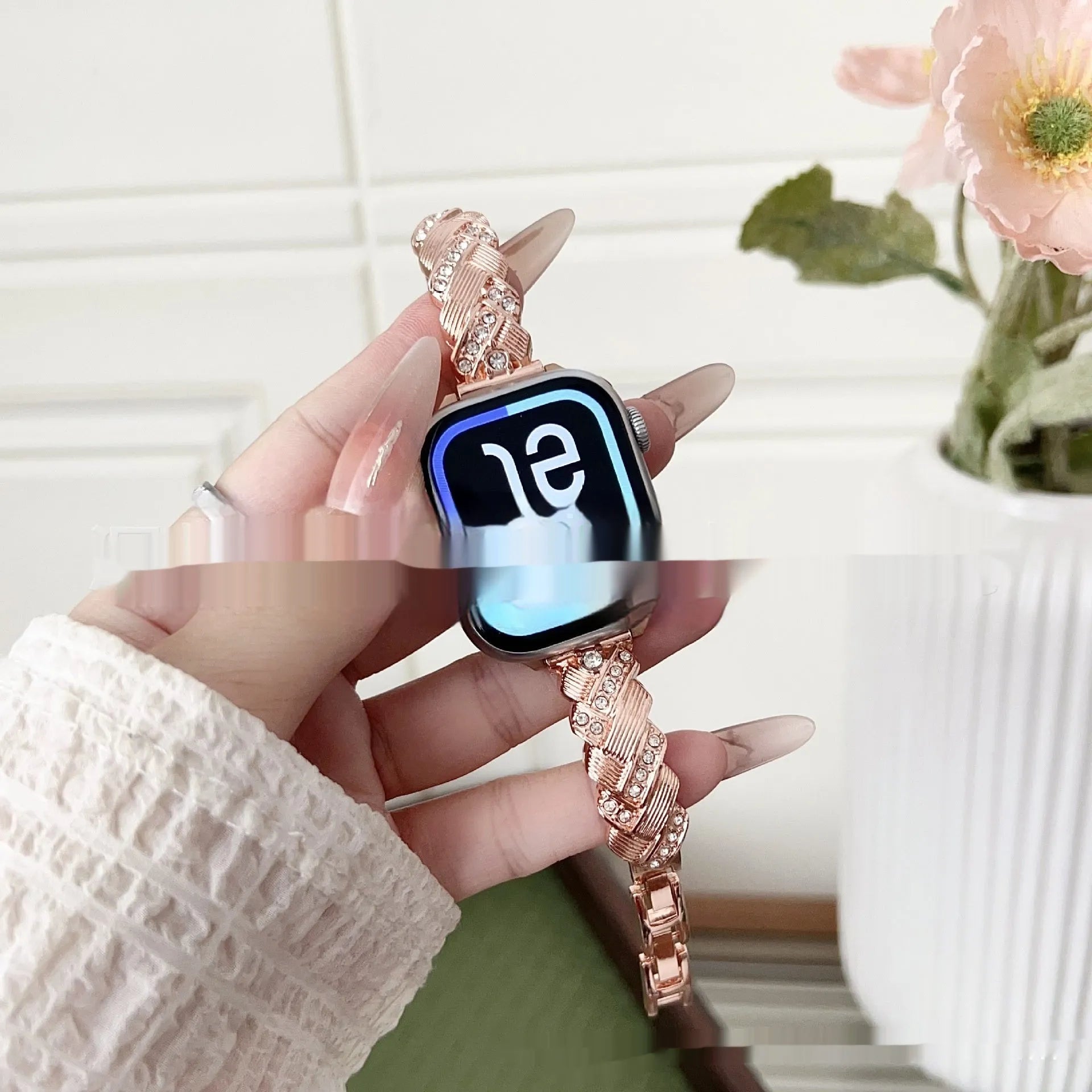Personalised twist diamond zinc alloy watch strap for iPhone in silver, rose gold, gold, black, starlight.