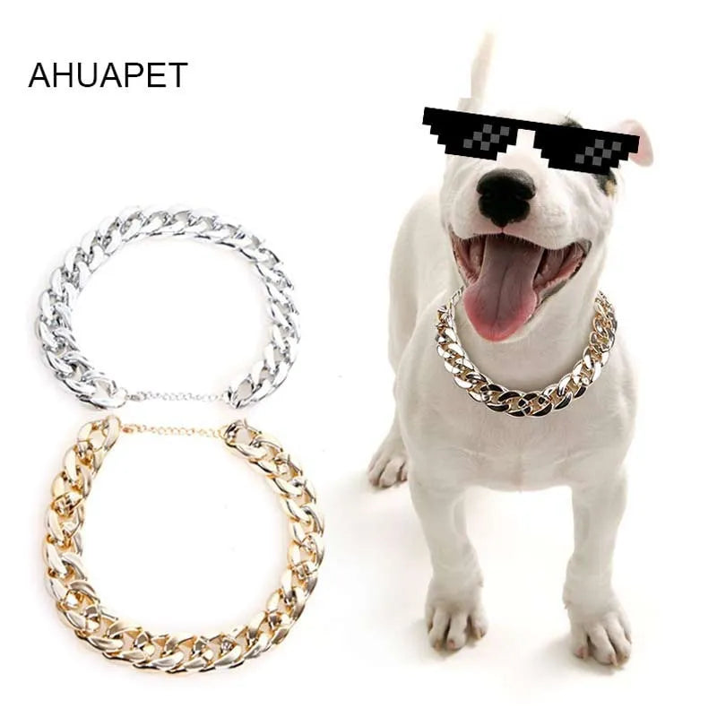 Gold colour chain style dog collar with buckle for small to medium dogs on adjustable 21-50 cm setting