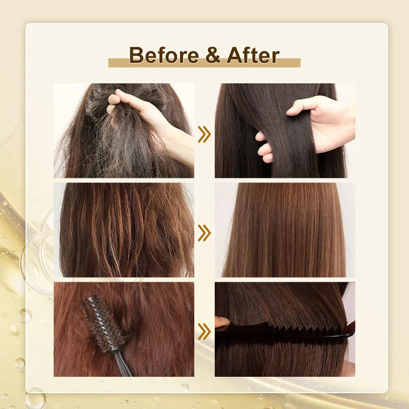 Yellow 50ml hair care essential oil bottle for scalp control and frizz improvement.