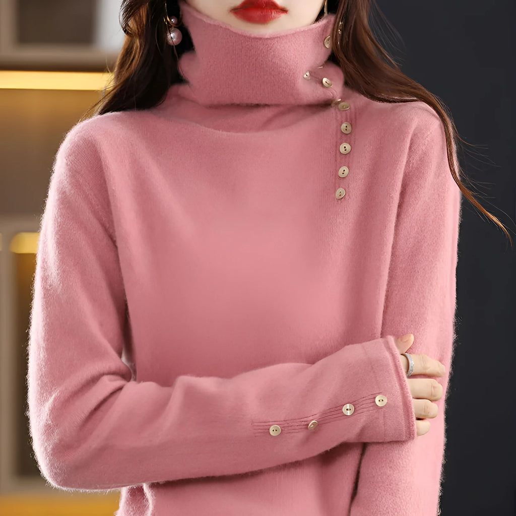 Women's knitted pullover shirt in slim fit with short 40cm length and 3D pattern detail
