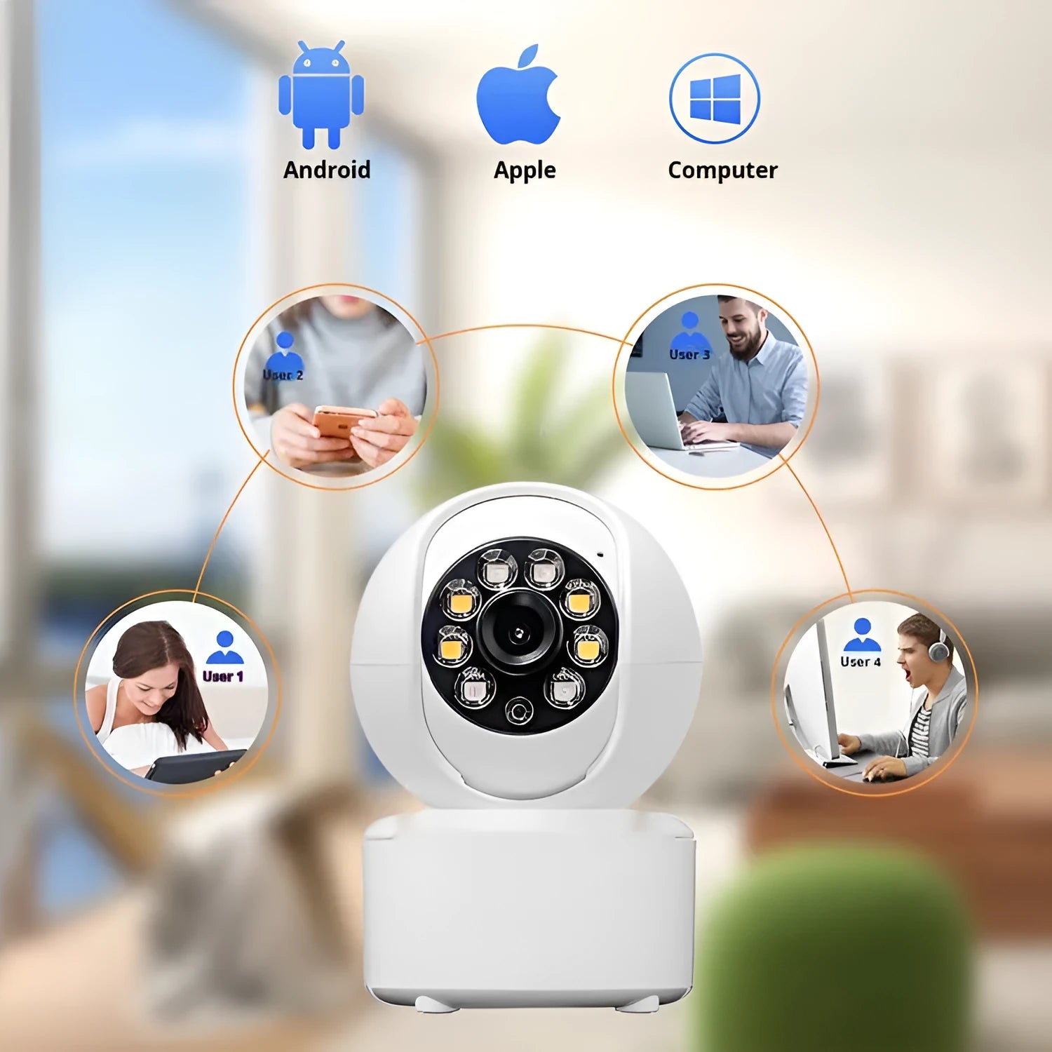 1080p HD panorama home security camera with dual lights on a white ceiling mount