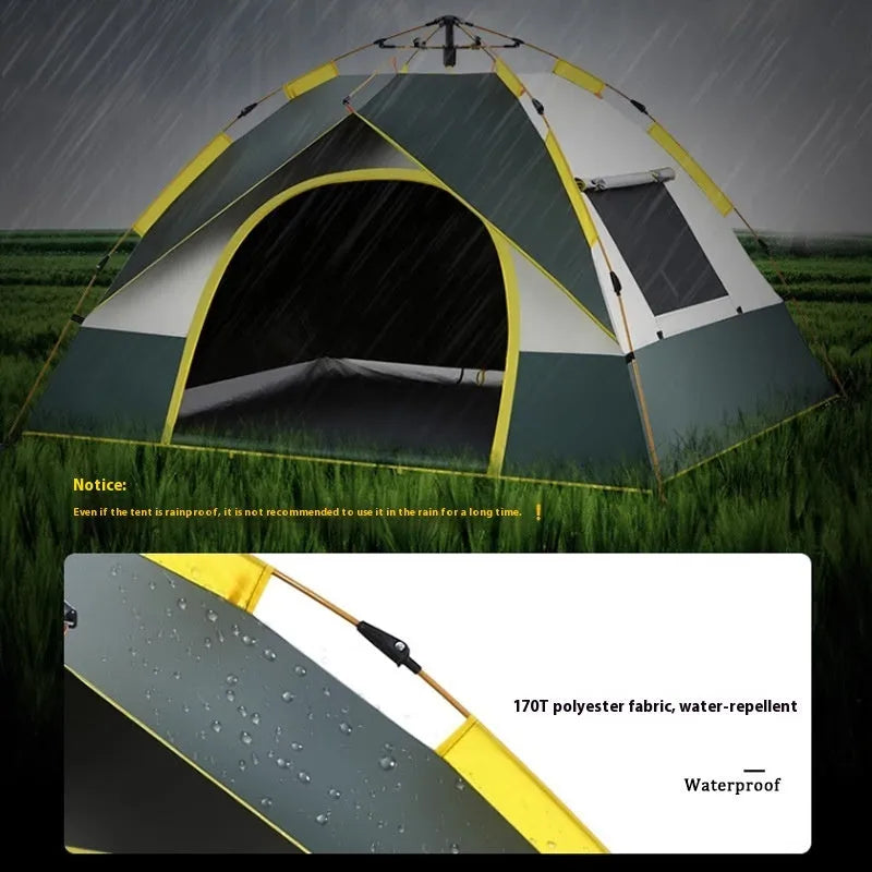 Dark green silver glue automatic camping tent for 3-4 people with fibre glass poles and storage bag