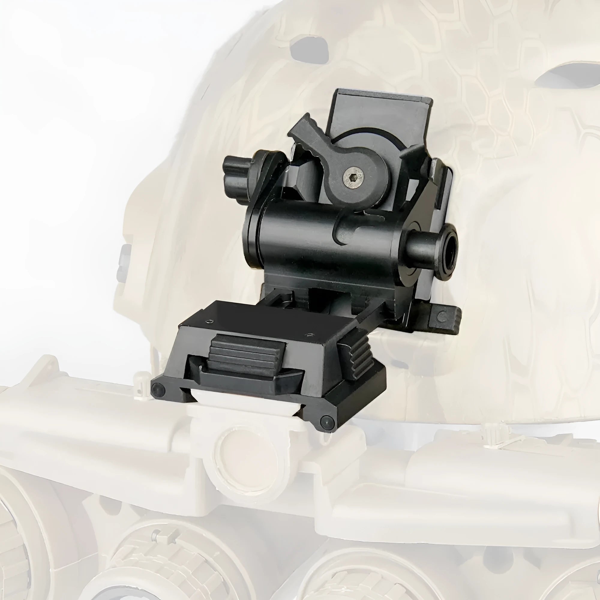 Metal alloy L4 G24 night vision helmet mount with breakaway base in dark earth sand colour