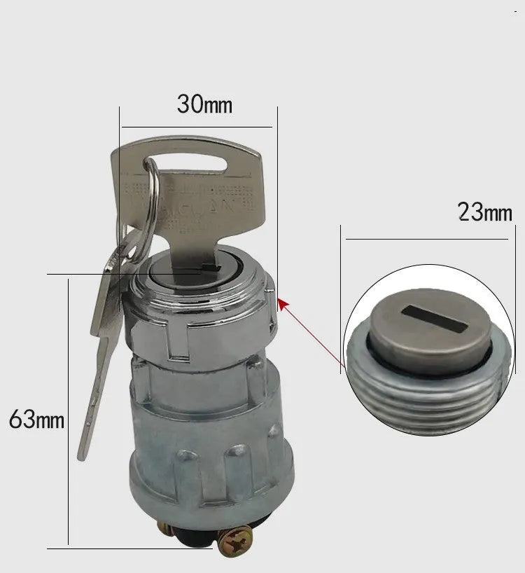 Copper ignition switch and key for truck, forklift, and agricultural vehicle use.