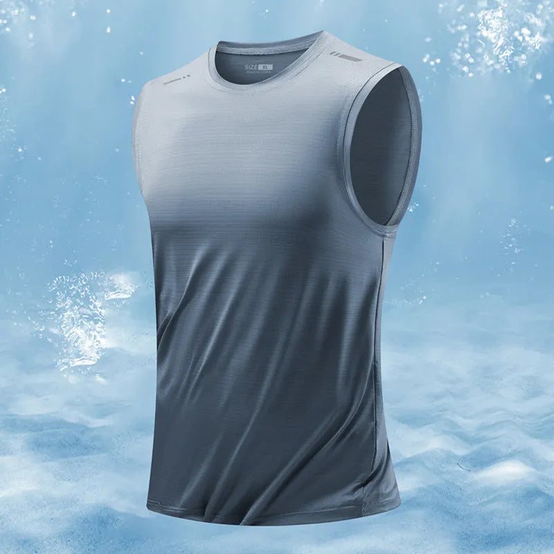 Men's loose sleeveless waistcoat in a solid colour, showcasing straight hem and casual fit.