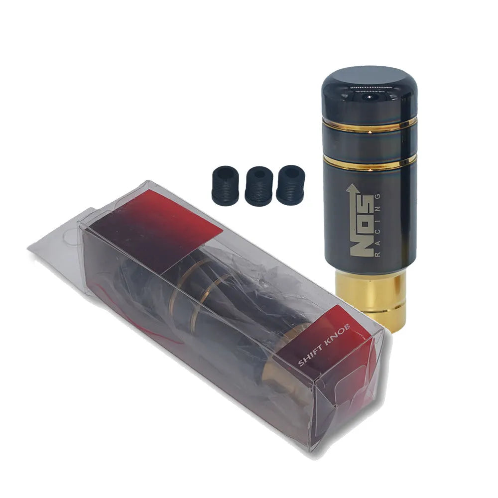 Roasted blue aluminium alloy car gear shift head with three black rubber installation sleeves
