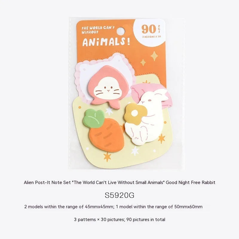 Animal-shaped sticky note set with 90 pages showing six different animal-themed designs