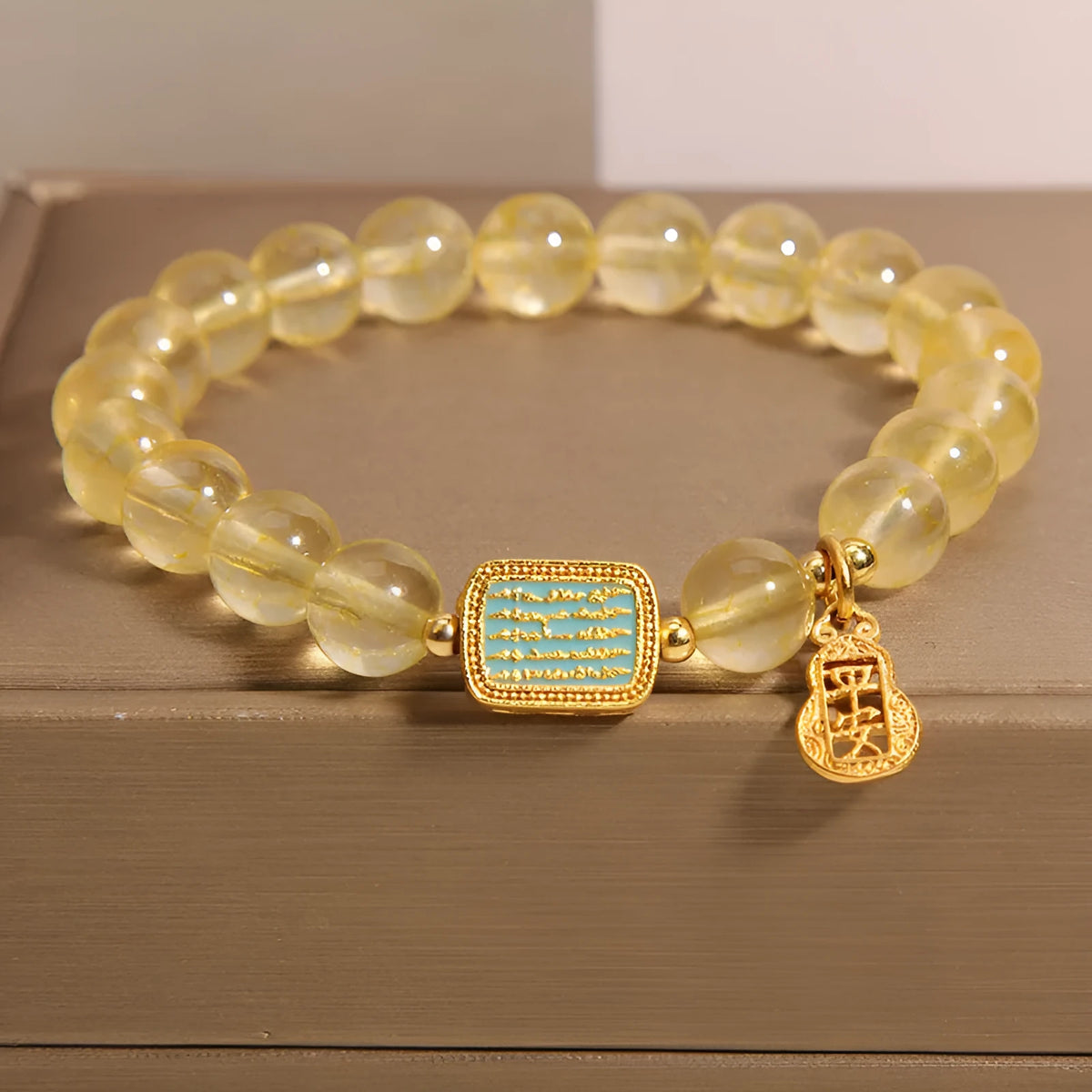 Women's natural yellow citrine crystal bracelet with rhinestone decorative details