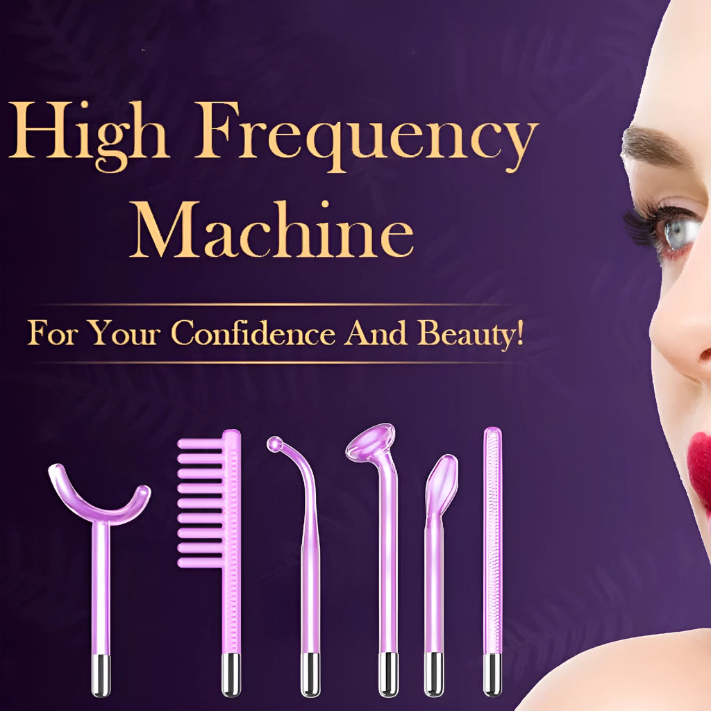 Purple high wave electrotherapy rod beauty instrument with six accessory heads for commercial skincare treatments