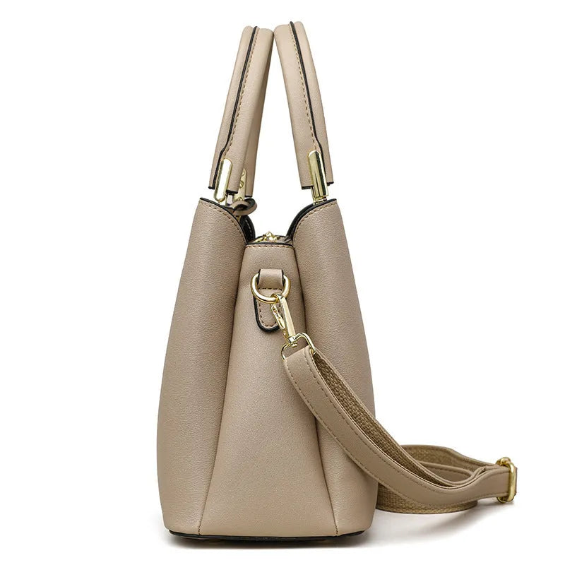 Women's black PU messenger bag with multi-layer shoulder strap in urban simplicity style