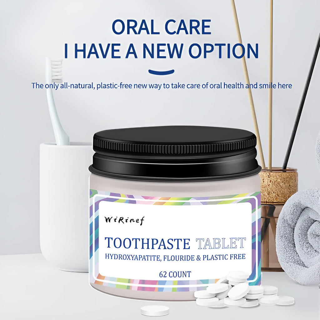 Pack of 62 solid mint toothpaste tablets for portable chewing cleaning