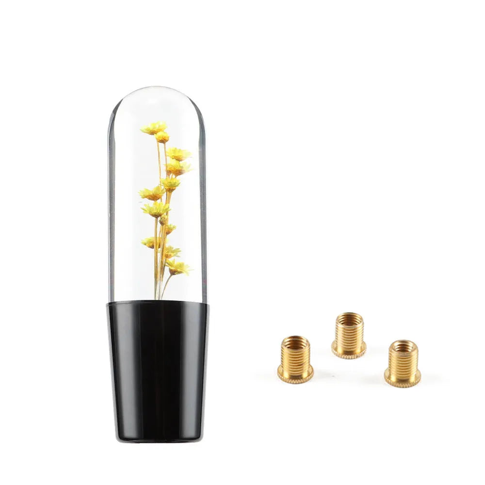 15cm transparent crystal car gear shift knob with flower design in seven colour options