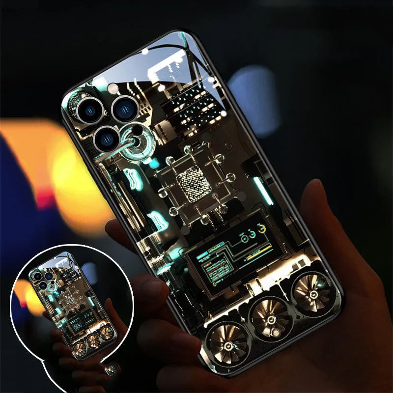 Xpress 14 tempered glass phone case with incoming light feature for iPhone models showing Lightning Rhombus design