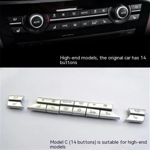 Silver car dashboard air conditioner button panel replacement set for climate control.