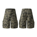 Retro loose-fit workwear shorts with a zipper, made from washed cotton cloth.