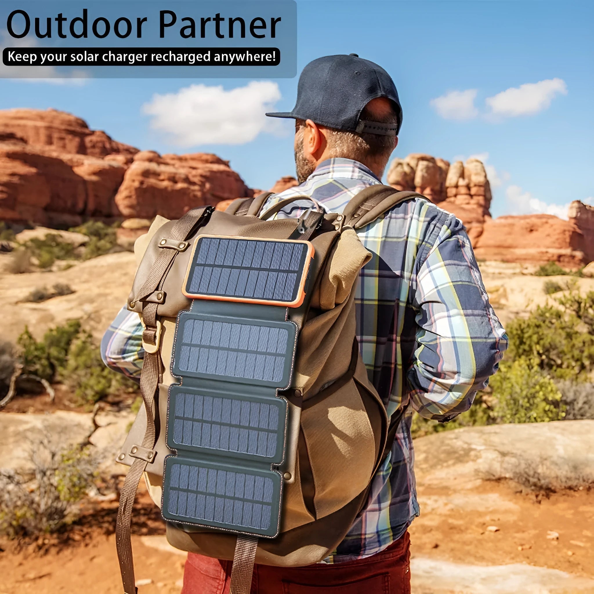 Outdoor waterproof solar power bank in multiple colours with charging cable and LED light