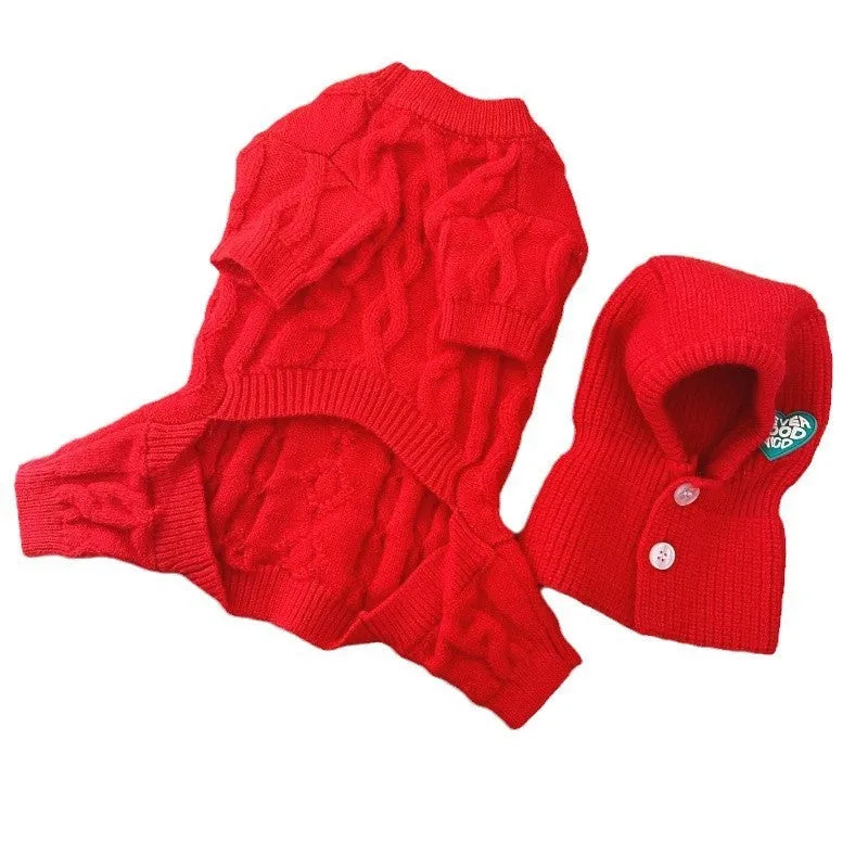 Four-leg knitted wool pet sweater in grey, pink, red, royal blue or white, sizes XS to XXL for autumn and winter