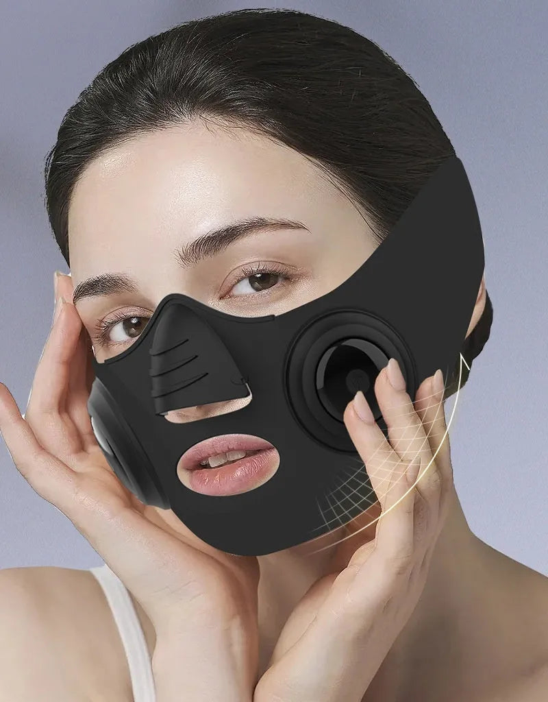Black photon rejuvenation beauty mask device with USB charging port for facial skincare treatments