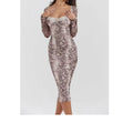 Grey digital printed slim fit dress with 3D pattern, A-line skirt and long sleeves