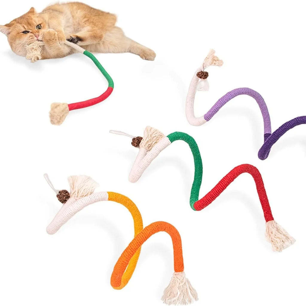 70cm long cat bite rope toy with cotton string in purple, orange, or red and green colour options