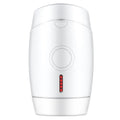 White home laser hair removal device with digital display and compact handheld design on a plain background.