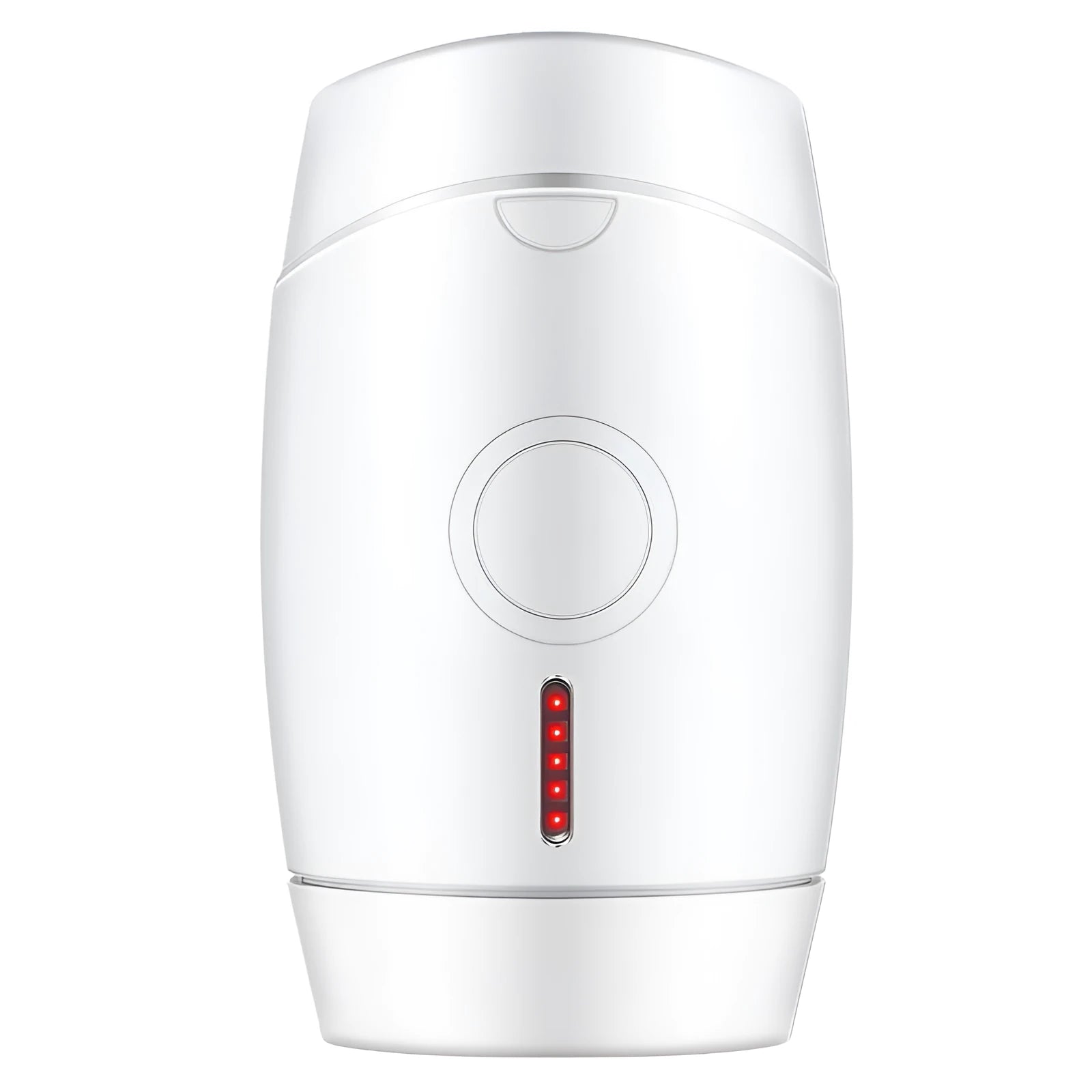 White home laser hair removal device with digital display and compact handheld design on a plain background.