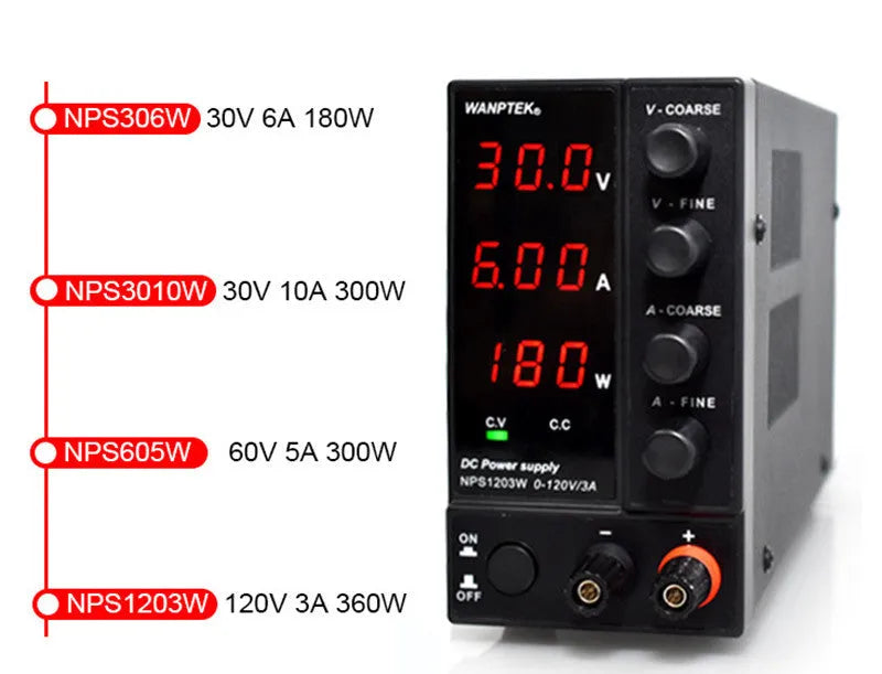 White S605W adjustable DC power supply unit for electronics repair with voltage and current dials