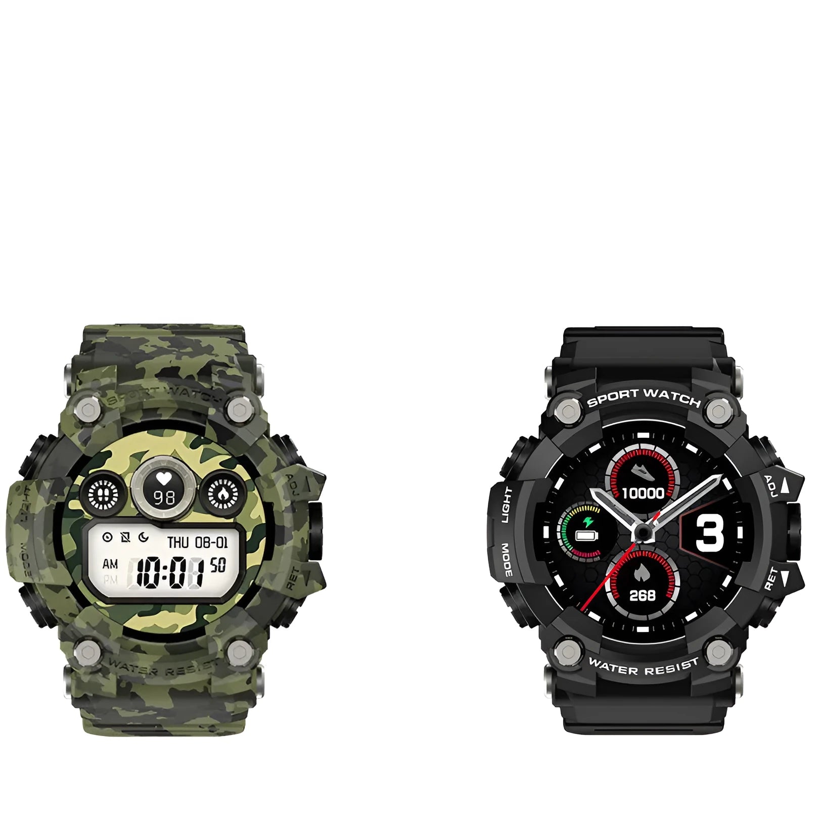 Black or Green T6 tactical rugged smart watch with 1.3-inch screen on wrist