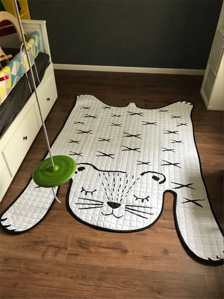 White tiger cotton baby play mat, 130x190cm or 100x140cm, 0.5cm thick, for living room floor play