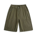Casual wide-leg cropped workwear shorts in apricot colour with a mid waist and rivet detail