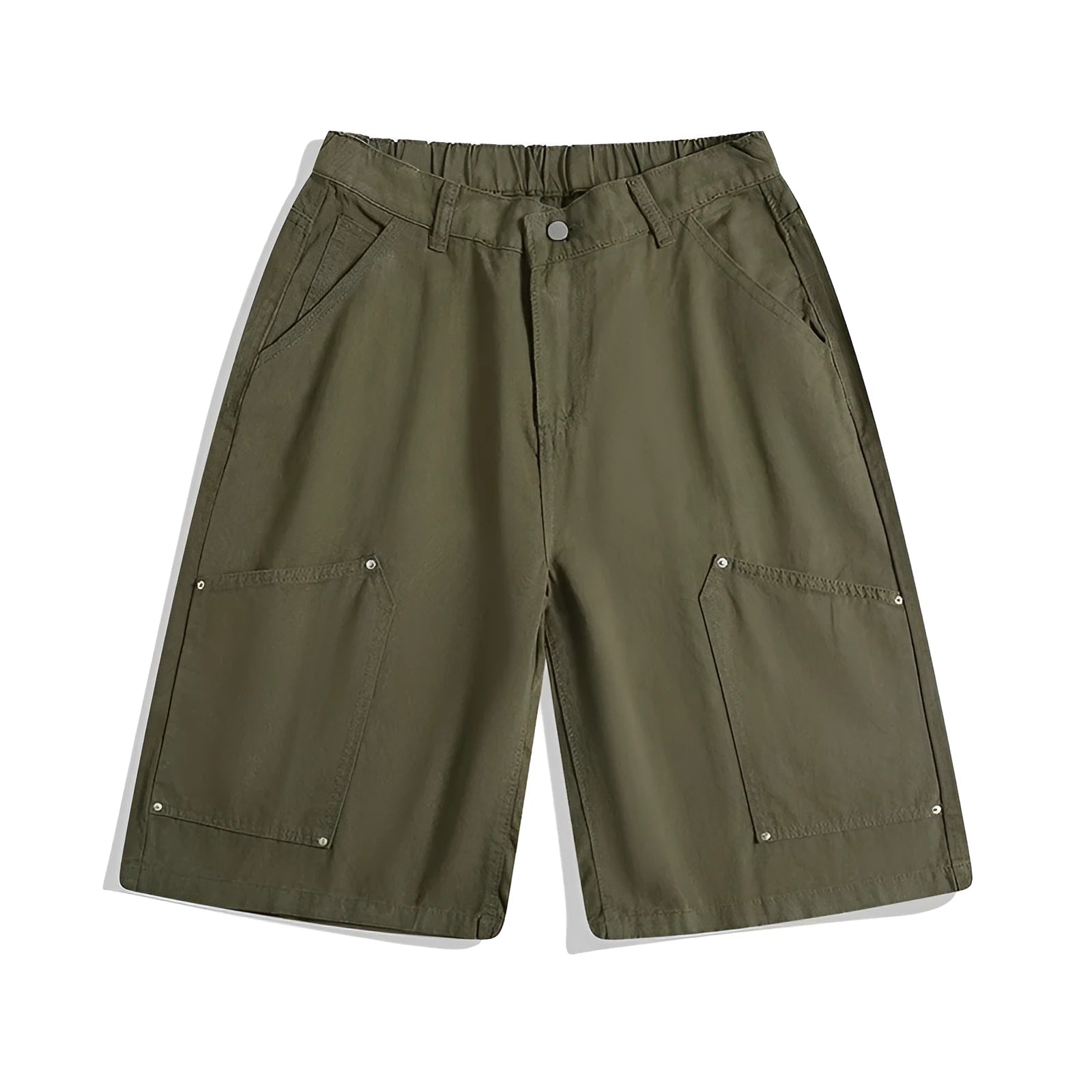 Casual wide-leg cropped workwear shorts in apricot colour with a mid waist and rivet detail